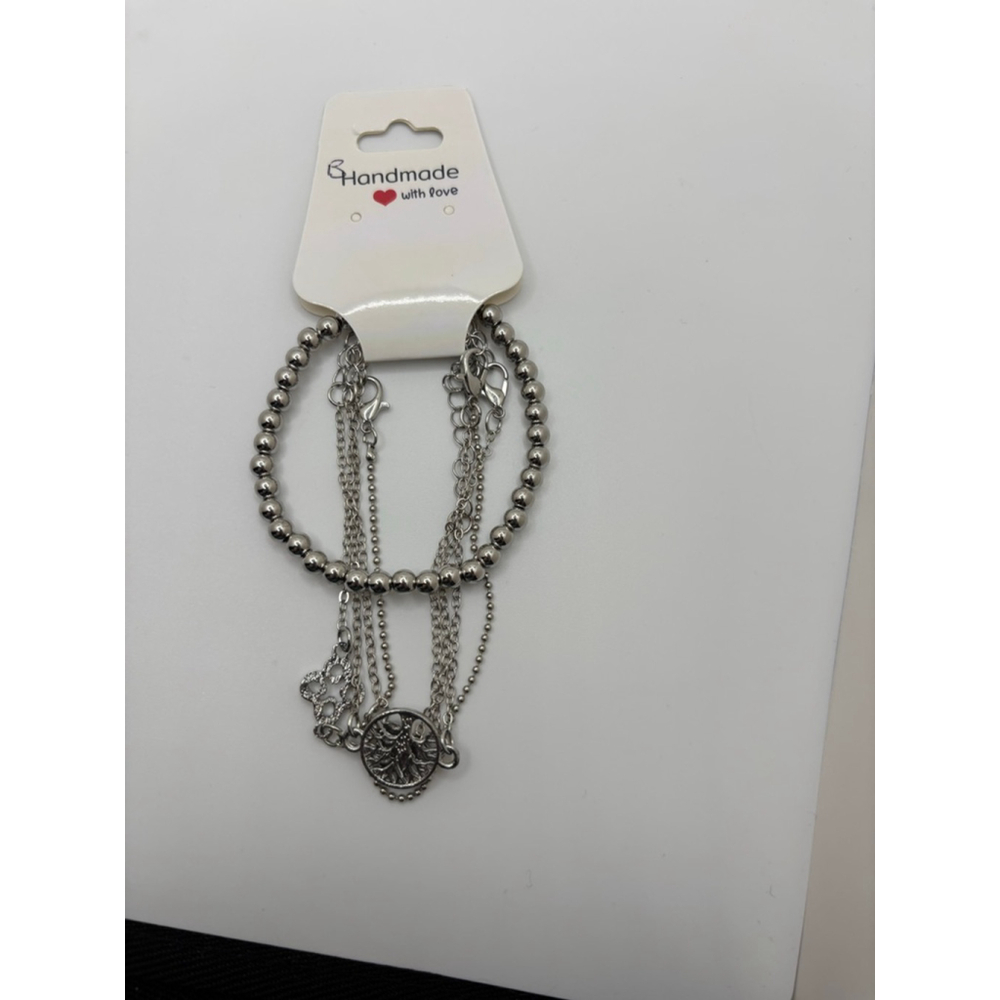 Silver Beaded Charm Bracelet Set NWOT